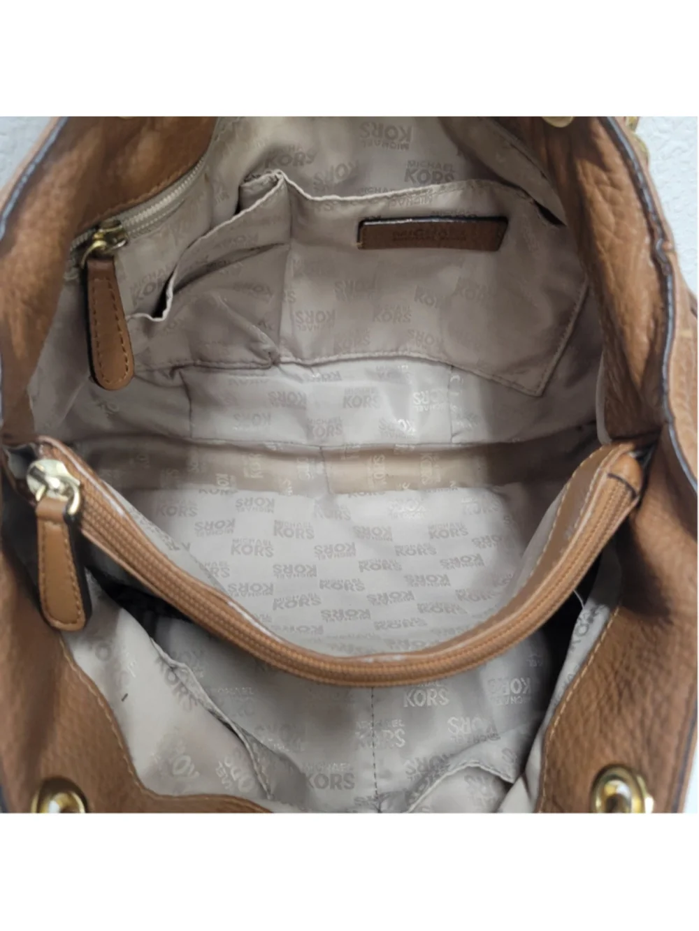 Michael Kors Fulton Brown Leather Gold Hardware Double Handle Shoulder Bag Purse